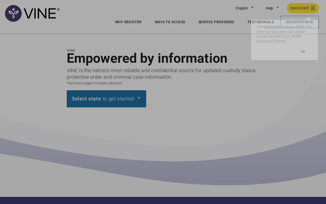 Charlevoix County released inmate MI-VINE search screen