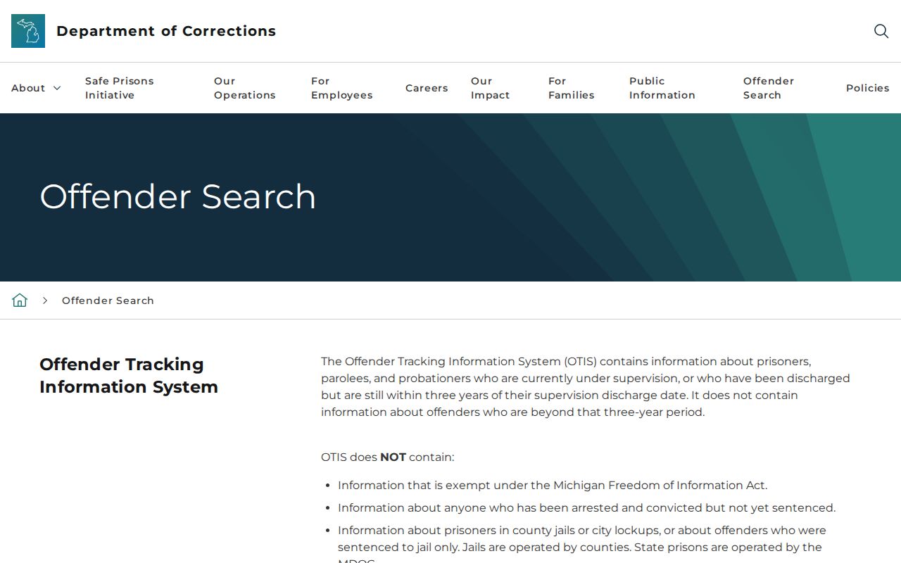 Michigan OTIS scope for Charlevoix County released inmate records